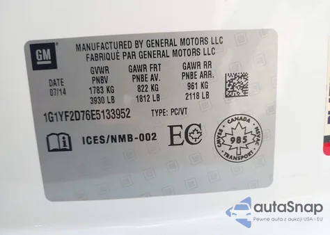 2014 Chevrolet Corvette Stingray z USA, uszkodzony, nr VIN 1G1YF2D76E5133952